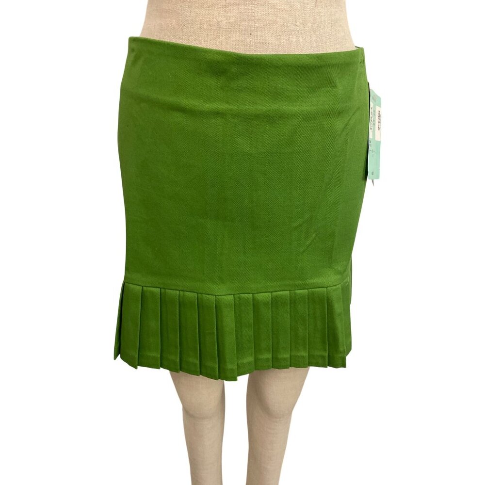 Vintage Y2K Necessary Objects Green Pleated Trim Skirt S Cotton Spandex Made In